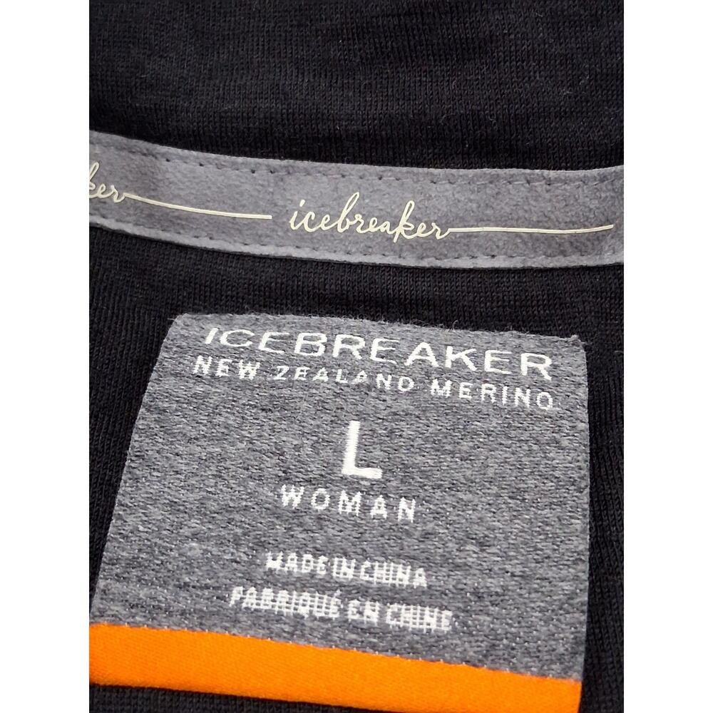 Icebreaker Women's Merino Wool Long Sleeve 1/2 Zip Fitted Thermal Top Sz L Black - Picture 6 of 11